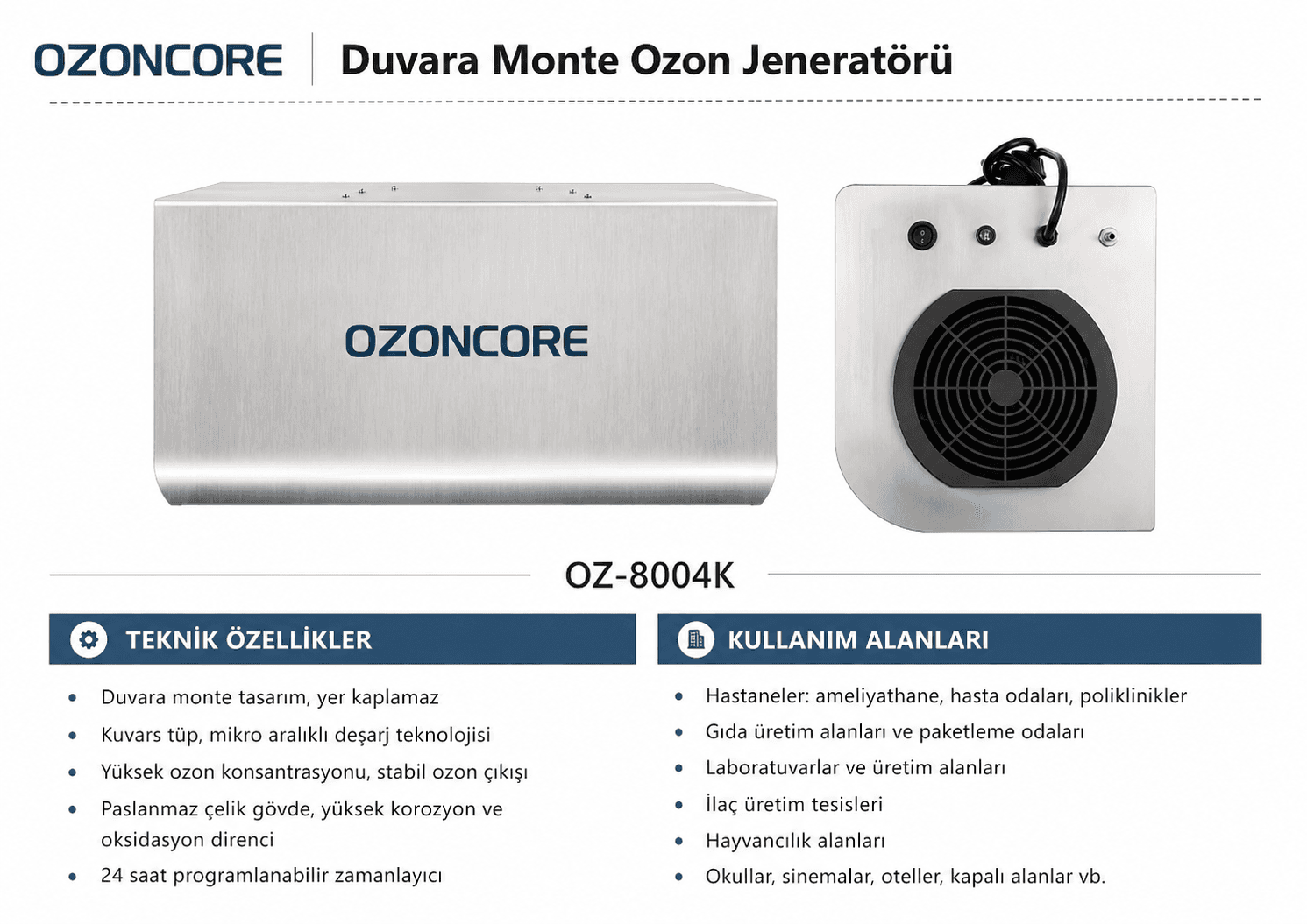 Duvara Montajlı Ozon Jeneratörü